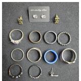 Jewelry Collection: Earrings, Sterling Silver Studs, Skull Earrings, and Assorted Rings