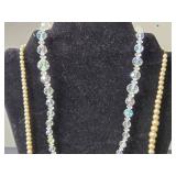 Vintage Jewelry Set: Faux Pearl and Crystal Necklaces, White Bracelet, Earrings & Religious Medals