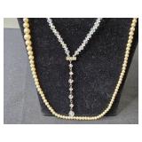 Vintage Jewelry Set: Faux Pearl and Crystal Necklaces, White Bracelet, Earrings & Religious Medals