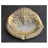Antique Brass Ashtray with Native American Chief Motif