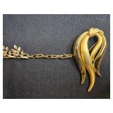 Assorted Jewelry: Gold Tone Bracelet, Gold Brooch, Beaded Bracelet, and Liz Claiborne Earrings