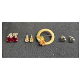 Vintage Jewelry Set with Earrings and Krementz Gold Tone Plated Pin