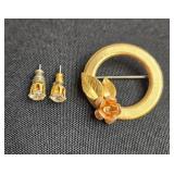 Vintage Jewelry Set with Earrings and Krementz Gold Tone Plated Pin