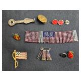 Collection of Military and Patriotic Pins and Accessories