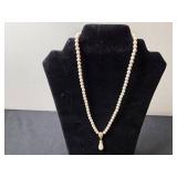 All Occasion (Brand) Elegant Faux Pearl Necklace with Gold Accents and Teardrop Pendant