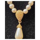 All Occasion (Brand) Elegant Faux Pearl Necklace with Gold Accents and Teardrop Pendant