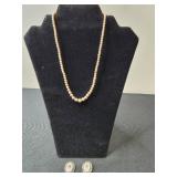 Vintage Faux Pearl Necklace with Sterling Clasp and Floral Clip-on Earrings - display not inc
