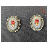 Vintage Faux Pearl Necklace with Sterling Clasp and Floral Clip-on Earrings - display not inc