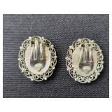 Vintage Faux Pearl Necklace with Sterling Clasp and Floral Clip-on Earrings - display not inc