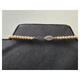 Vintage Faux Pearl Necklace with Sterling Clasp and Floral Clip-on Earrings - display not inc