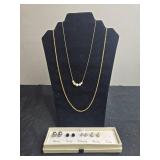 Elegant Gold Tone Faux Pearl Necklace with Weekly Earring Set
