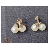 VTG Expandable Faux Pearl & Gold Tone Bracelet w Matching Earrings