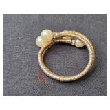 VTG Expandable Faux Pearl & Gold Tone Bracelet w Matching Earrings