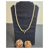 Marvella Faux Pearl Necklace with Beaded Clip-On Earrings