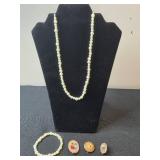 Vintage SHQ Faux Pearl Necklace, Bracelet, and Brooch Set - display not inc