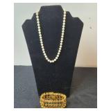 Elegant Faux Pearl Necklace and Gold-Toned Bracelet Set - display not inc