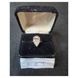 1928 Stamped Simulated Pearl Necklace and Pear-Shaped Crystal Ring Set (Size 9)