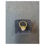 1928 Stamped Simulated Pearl Necklace and Pear-Shaped Crystal Ring Set (Size 9)