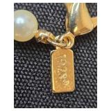 1928 Stamped Simulated Pearl Necklace and Pear-Shaped Crystal Ring Set (Size 9)