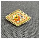 Vintage Beaded Necklace and Floral Mosaic Brooches Set