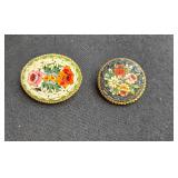 Vintage Beaded Necklace and Floral Mosaic Brooches Set