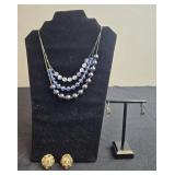 Set of RMN Necklace and Lia Sophia & ART Stamped Earrings with Brooch