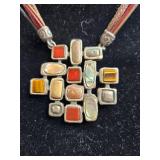 Collection of Vintage Jewelry with Multi-Stone Necklace and Various Earrings