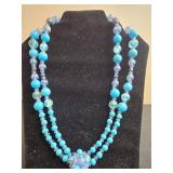 Vintage Blue Beaded Necklace and Earrings Set - display not inc