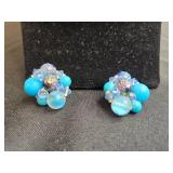 Vintage Blue Beaded Necklace and Earrings Set - display not inc