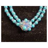 Vintage Blue Beaded Necklace and Earrings Set - display not inc