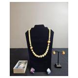 Faux Pearl and Gold-Tone Necklace with Napier Earrings