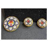Faux Pearl Necklaces and Vintage Mosaic Earrings w/ Matching Pin W Floral Design