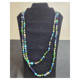 Faux Pearl Necklaces and Vintage Mosaic Earrings w/ Matching Pin W Floral Design