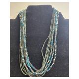 Multistrand Green and Blue Beaded Necklace with Rhinestone Clasp