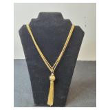 Collection of Gold Tone and Faux Pearl Necklaces with Tassel Accents - display not inc