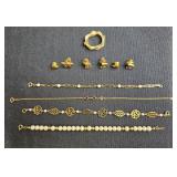 Collection of Avon Gold-Tone Bracelets and Letter Pins & Necklace Bundle Clasp