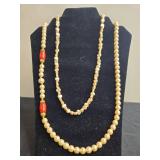 Set of Vintage Beaded Necklaces with Faux Pearl and Multicolor Designs