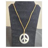 Vintage Jewelry Collection: Peace Sign Pendant Necklace w/ Leather Rope & Clip-On Earrings - display not inc