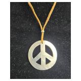 Vintage Jewelry Collection: Peace Sign Pendant Necklace w/ Leather Rope & Clip-On Earrings - display not inc