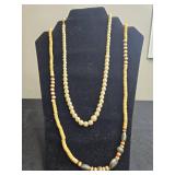 Set of Beaded Necklaces with Faux Pearl, Yellow, and Purple Beads