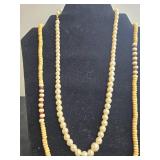 Set of Beaded Necklaces with Faux Pearl, Yellow, and Purple Beads