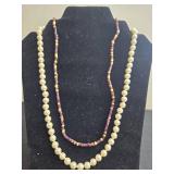 Set of Beaded Necklaces with Faux Pearl, Yellow, and Purple Beads