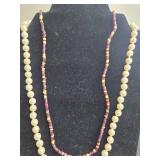 Set of Beaded Necklaces with Faux Pearl, Yellow, and Purple Beads