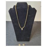 Gold-Tone Jewelry Set with Necklace and Earrings Featuring Blue Gemstones