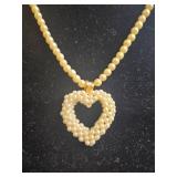 Set of Faux Pearl Necklaces - One with Heart Pendant
