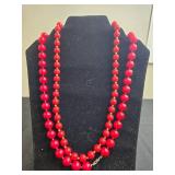 Vintage Costume Jewelry Bead Necklaces - Green and Red