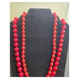 Vintage Costume Jewelry Bead Necklaces - Green and Red