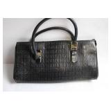 Black Leather Textured Handbag with Double Handle