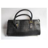 Black Leather Textured Handbag with Double Handle