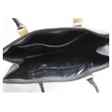 Black Leather Textured Handbag with Double Handle